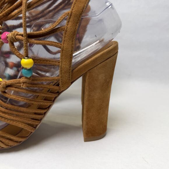 Steve Madden Scenes Lace Up Sandals Womens Sz 6 Brown Suede Beaded BOHO Festival - Picture 2 of 12